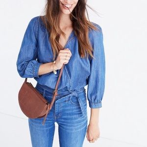 Madewell Denim Wrap Tie Front Blouse